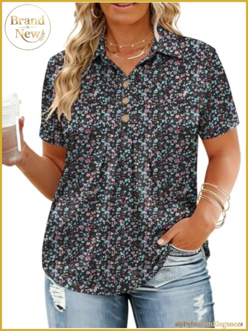 Plus Size Summer Tunic Top Dressy V-Neck Polo Shirt